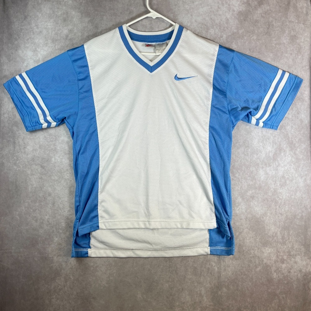 VINTAGE Nike Jersey Mens Medium Blue Mesh Striped Football Performance Retro 90s
